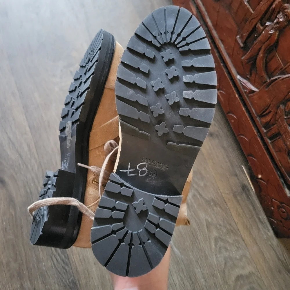 AllSaints Donita COMBAT BOOTS IN DARK SAND SUEDE SIZE 38 - Picture 3 of 5